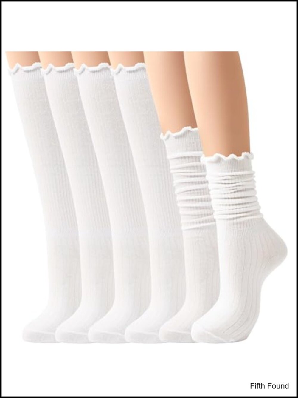 Ruffle Knee High Slouch Boot Socks 6 Pairs Lightweight Cotton